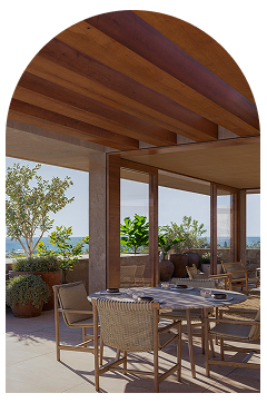 Villa terrace opening to the Mediterranean