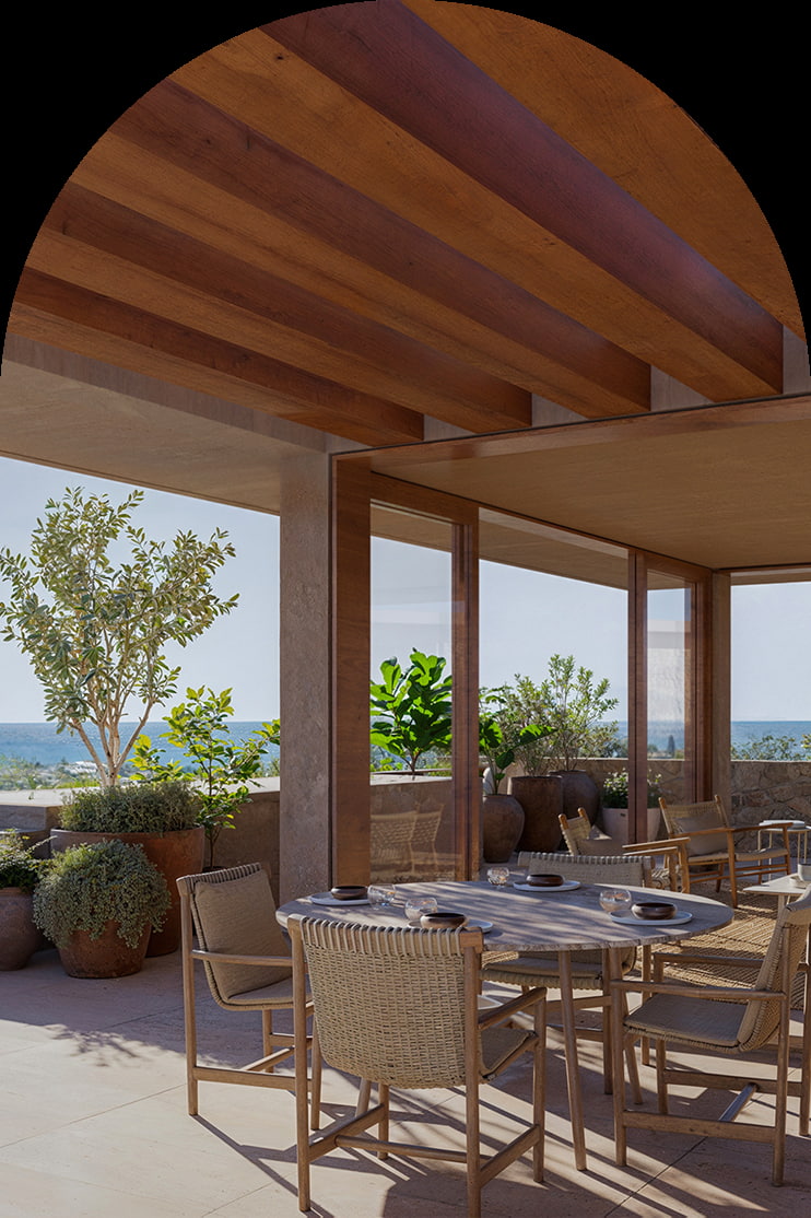 Villa terrace opening to the Mediterranean